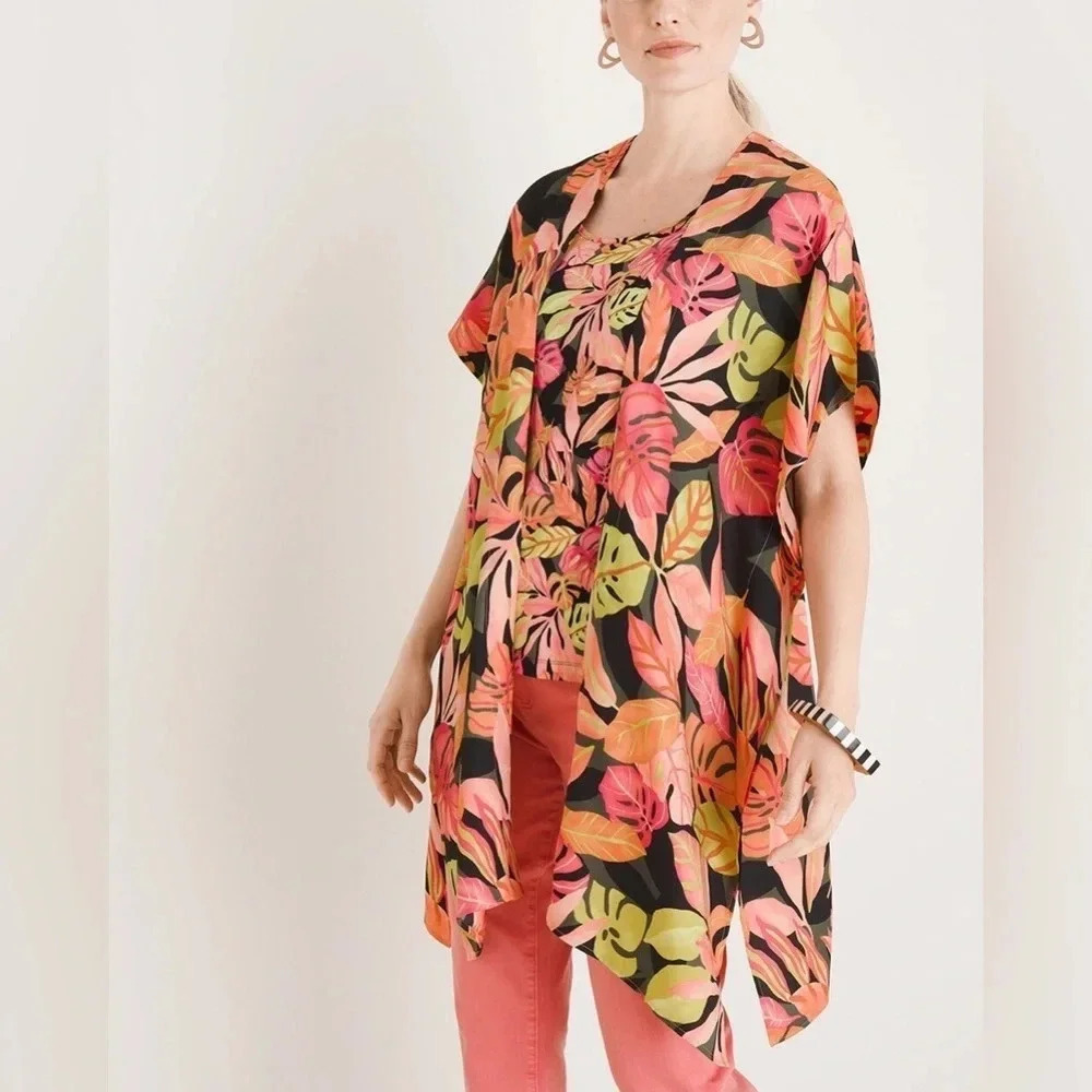 Chico’s NWOT Palm Print Tie Front Kimono